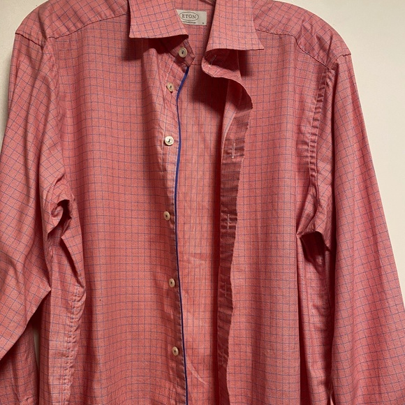 ETON men's dress shirt in pink/navy tattersall check, size 41/16 - Picture 2 of 6